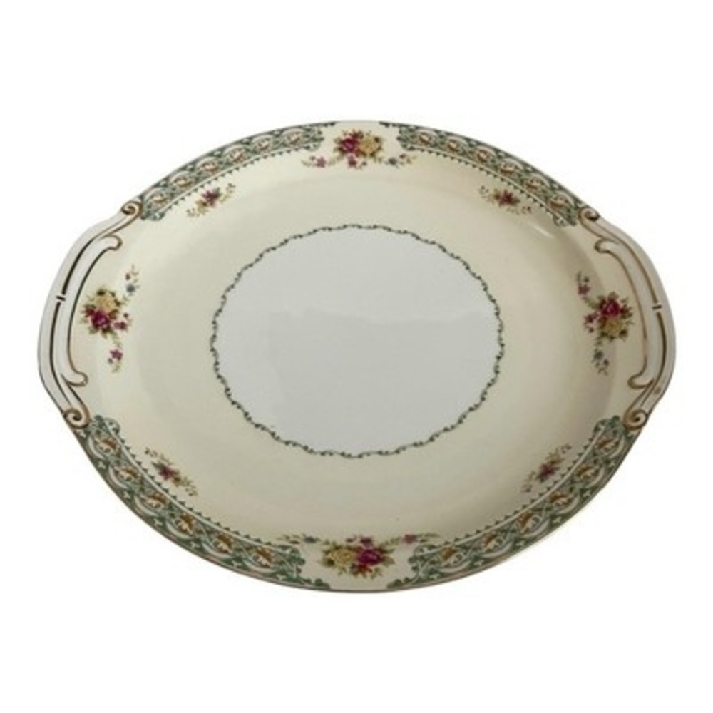 Vintage Japan Hand-Painted Porcelain Handled Cake Serving Plate 10.5x10" EXC